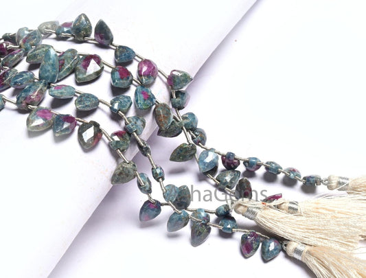 Beautiful Ruby Kyanite Fancy Shape Gemstone Beads,8" Natural Ruby Kyanite Side Drill Briolette Faceted Beads, Fine Ruby Kyanite Bead Jewelry