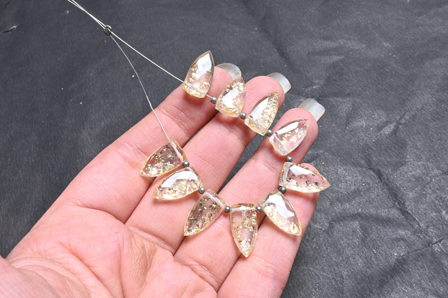 Natural Crystal Quartz Doublet Fancy Arrow Shape faceted Beads,8-16mm Crystal Gold Foil Doublet Side Drill Briolette Bead Jewelry Craft SALE (18705)