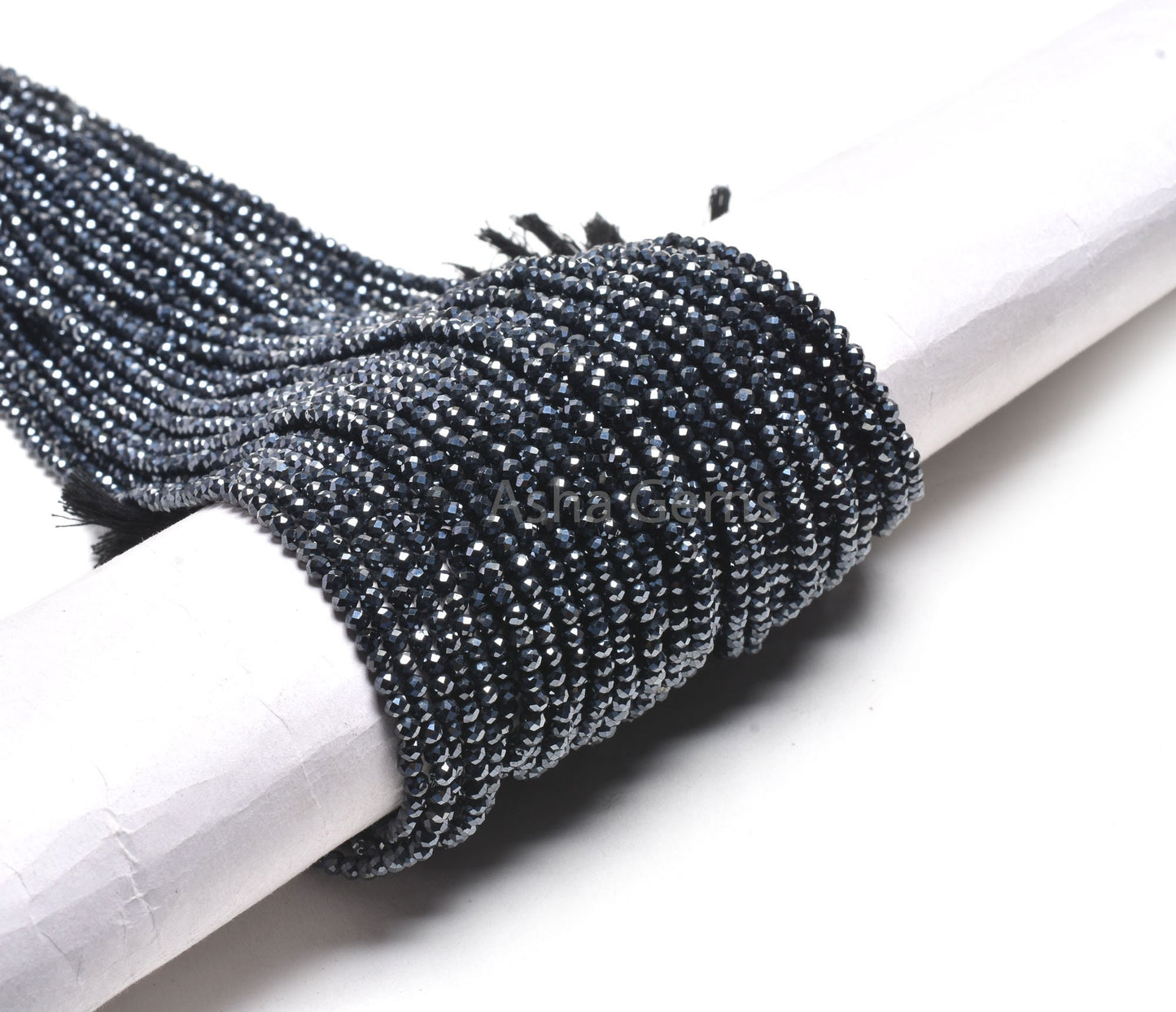 3.2 mm AAA Black Spinel Silver Coated Faceted Rondelle Shape Beads,13" Strand Black Spinel Beads, Natural Spinel Machine Cut Gemstone Beads