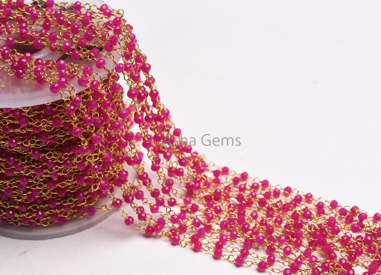 AAA Pink Chalcedony Hydro Faceted Beads Rosary Chain Gold Plated Wire Wrapped Rondelle Micro Cut Beaded handmade Chain Necklace making Craft