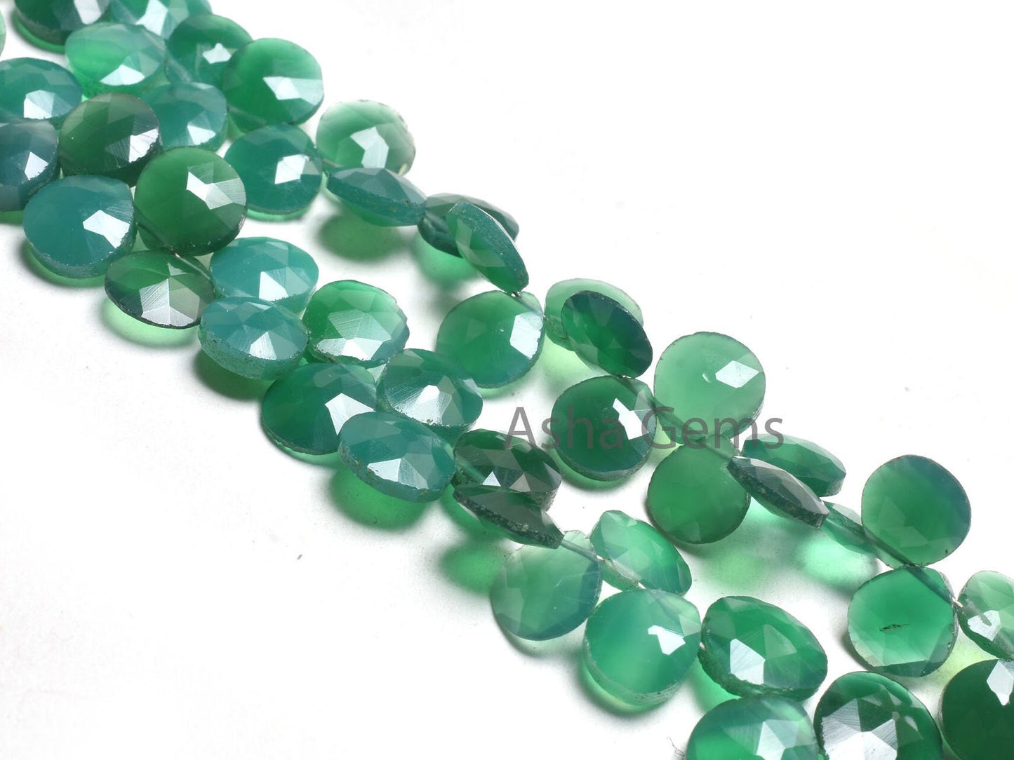 Fine Green Onyx Heart Shape Faceted Beads,6.5" Onyx Heart Briolette Side Drill Gemstone Beads, Green Onyx Beads Jewelry Making Craft SALE