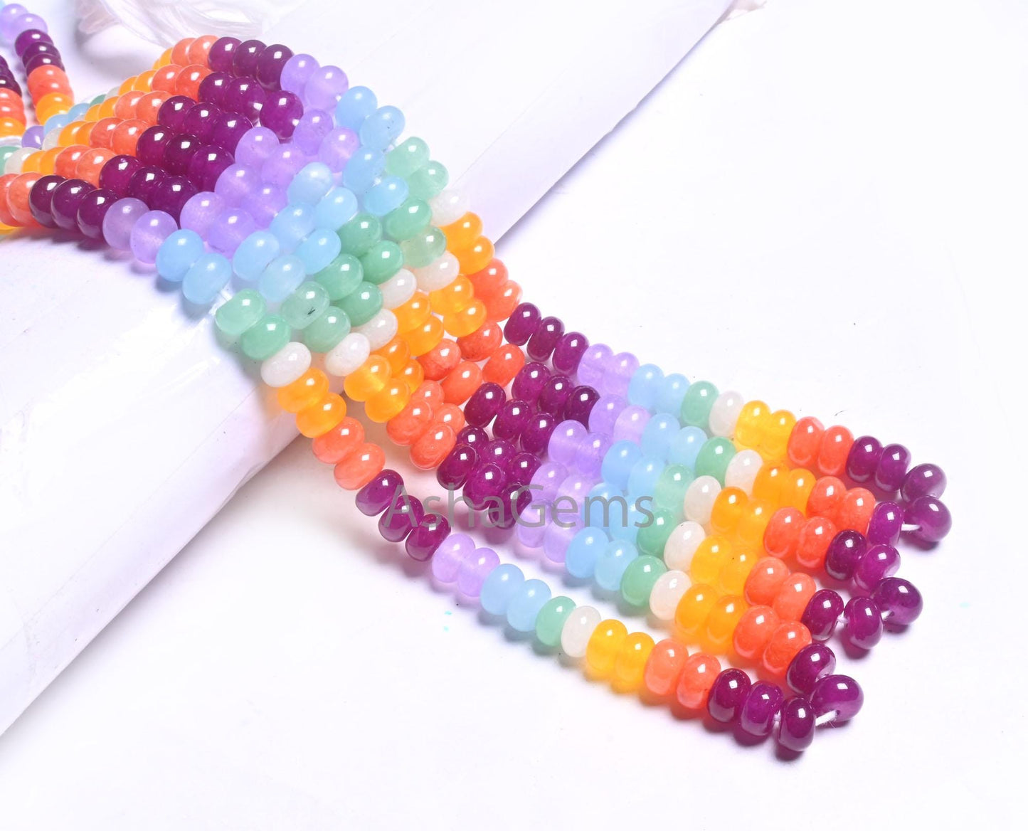 Beautiful Mix Color Quartz Smooth Rondelle Beads,8 mm Rainbow Disco Color Jade Quartz Multi Shaded Gemstone Colorful Beads Jewelry Necklace(AG 12311)