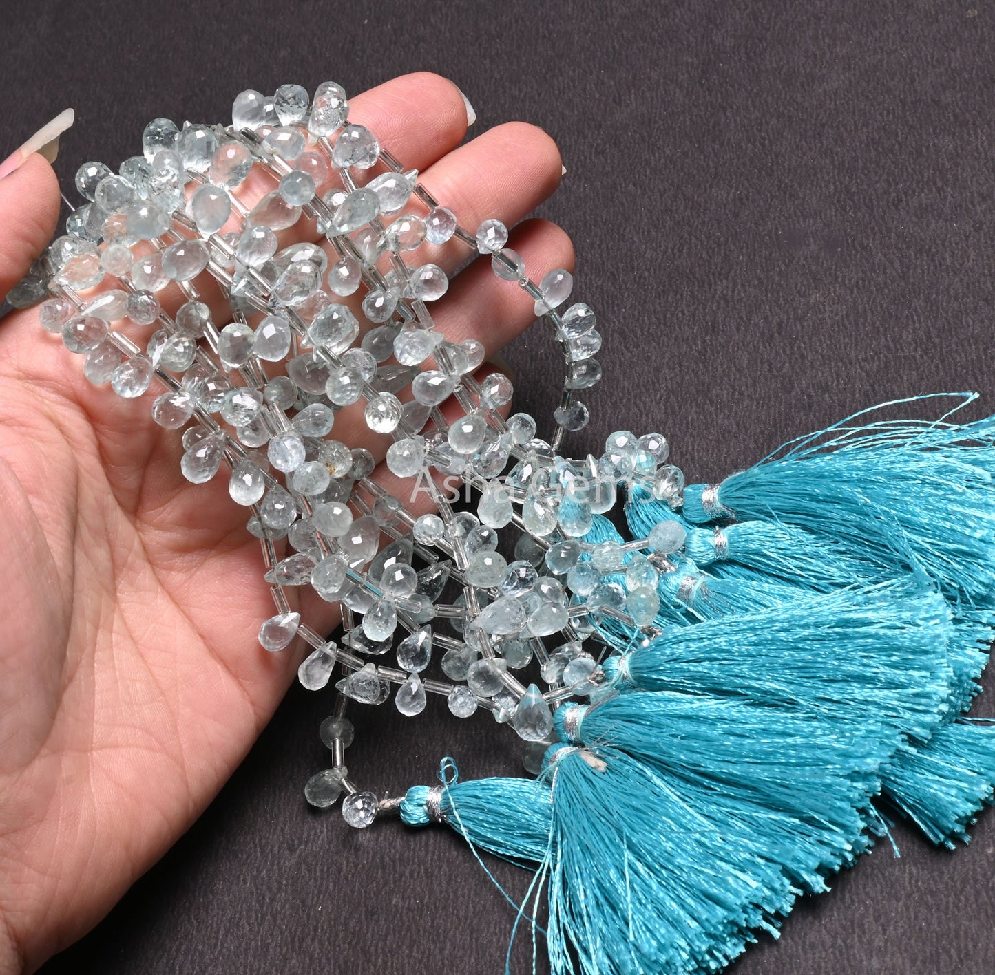 Natural Blue Aquamarine Faceted Drops Gemstone Beads, Aquamarine Teardrop Briolette Side Drill Beads, Aquamarine Beads Jewelry making Crafts