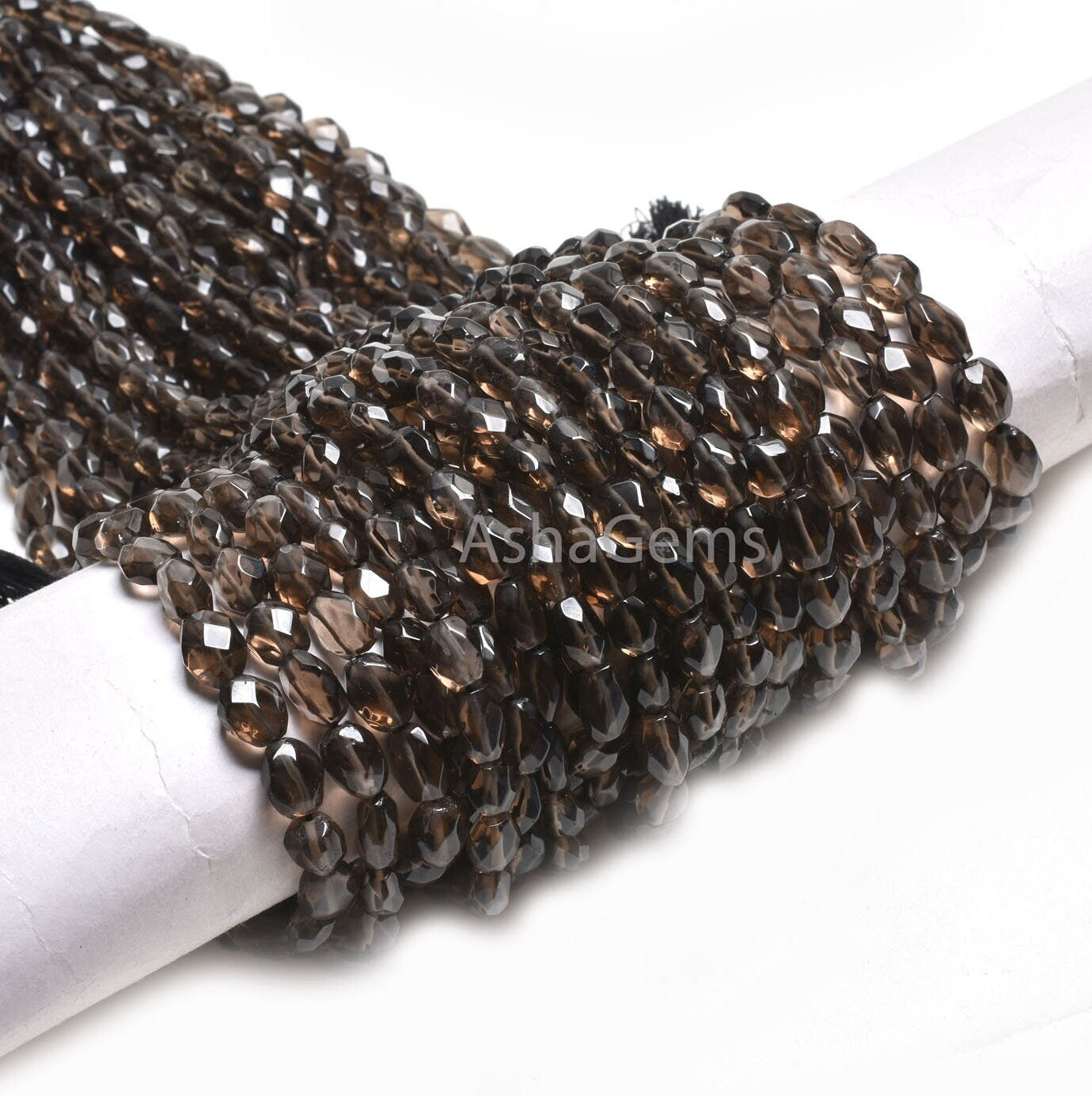 Beautiful Smoky Quartz Faceted Oval Beads, Fine Smoky Indian Hand Cut Oval Straight Drill Gemstone Beads, Natural Black Smoky Beads jewelry