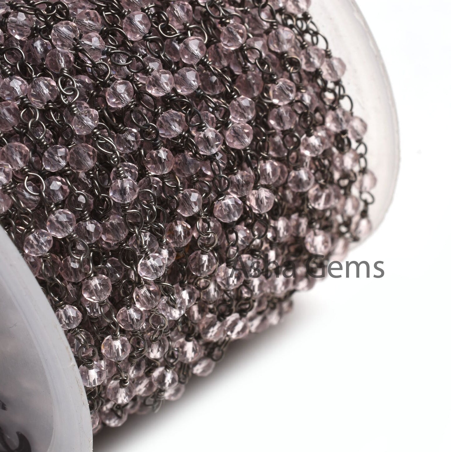AAA Light Pink Quartz Hydro Micro Cut Beads Rosary Chain Gunmetal Black Plated Wire Wrap handmade Beaded Chains Necklace Making Jewelry 3 mm
