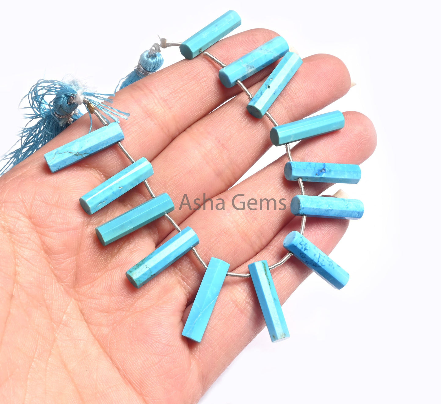 AAA Quality Blue Turquoise Howlite Faceted Long Pipe Shape Beads,5-20 mm Turquoise Fancy Side Drill Pencil Tube Gemstone Loose Beads Jewelry