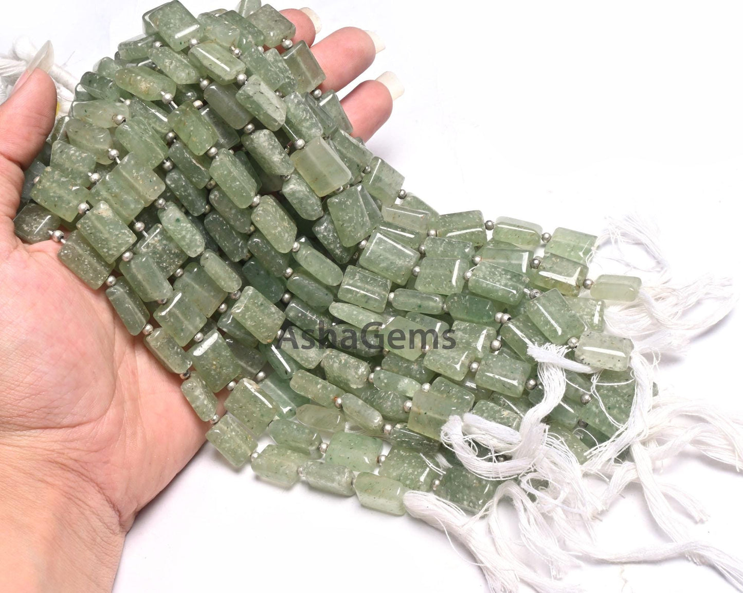 Natural Strawberry Quartz Smooth Rectangle Shape Handmade Beads, Light Green Strawberry Fancy Chicklet Straight Drill Gemstone Beads Jewelry
