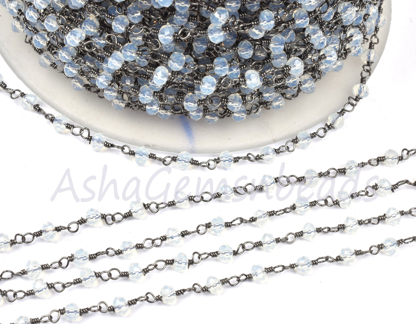 3,10,25,50 Rainbow Moonstone Hydro Beads Chain Gunmetal Wire Wrap Bulk Roll Chain,3 mm Faceted Rondelle Beaded Rosary Chains Jewelry Finding