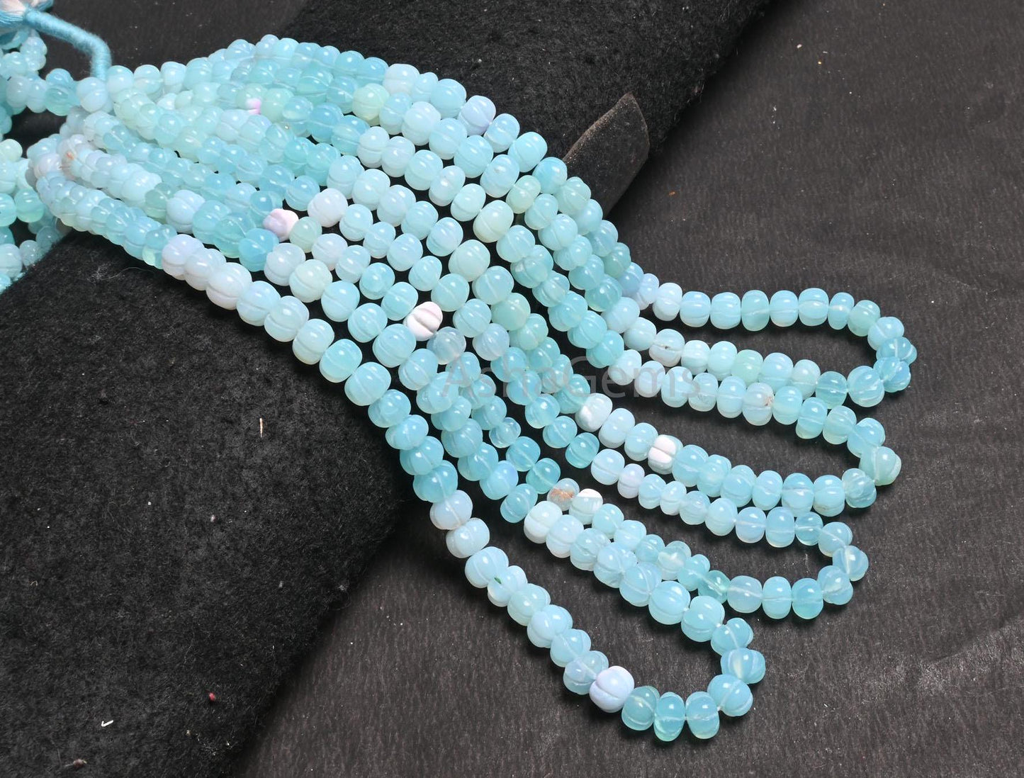 Fine Blue Peru opal carving Watermelon beads, Opal Hand Carved Gemstone Melon Beads Shaded Peruvian Opal Carve Pumpkin Bead Jewelry Necklace