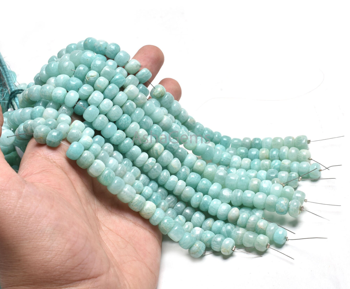 Beautiful Amazonite Smooth Rondelle Beads,7" Natural Blue Amazonite Handmade Roundelle Gemstone Loose Bead, Fine Amazonite Bead Jewelry SALE (AG 12140 )