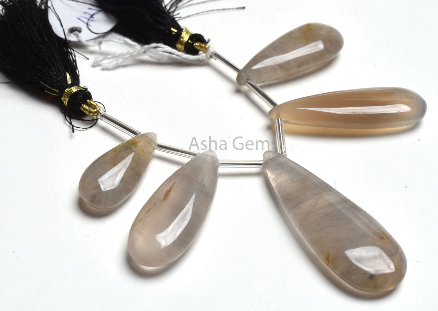 Shaded Brown Grey Chalcedony Smooth Pear Shape Beads,13x28-17.5x46 mm Chalcedony Fancy Teardrop Side Drill Gemstone Bead Jewelry Making SALE