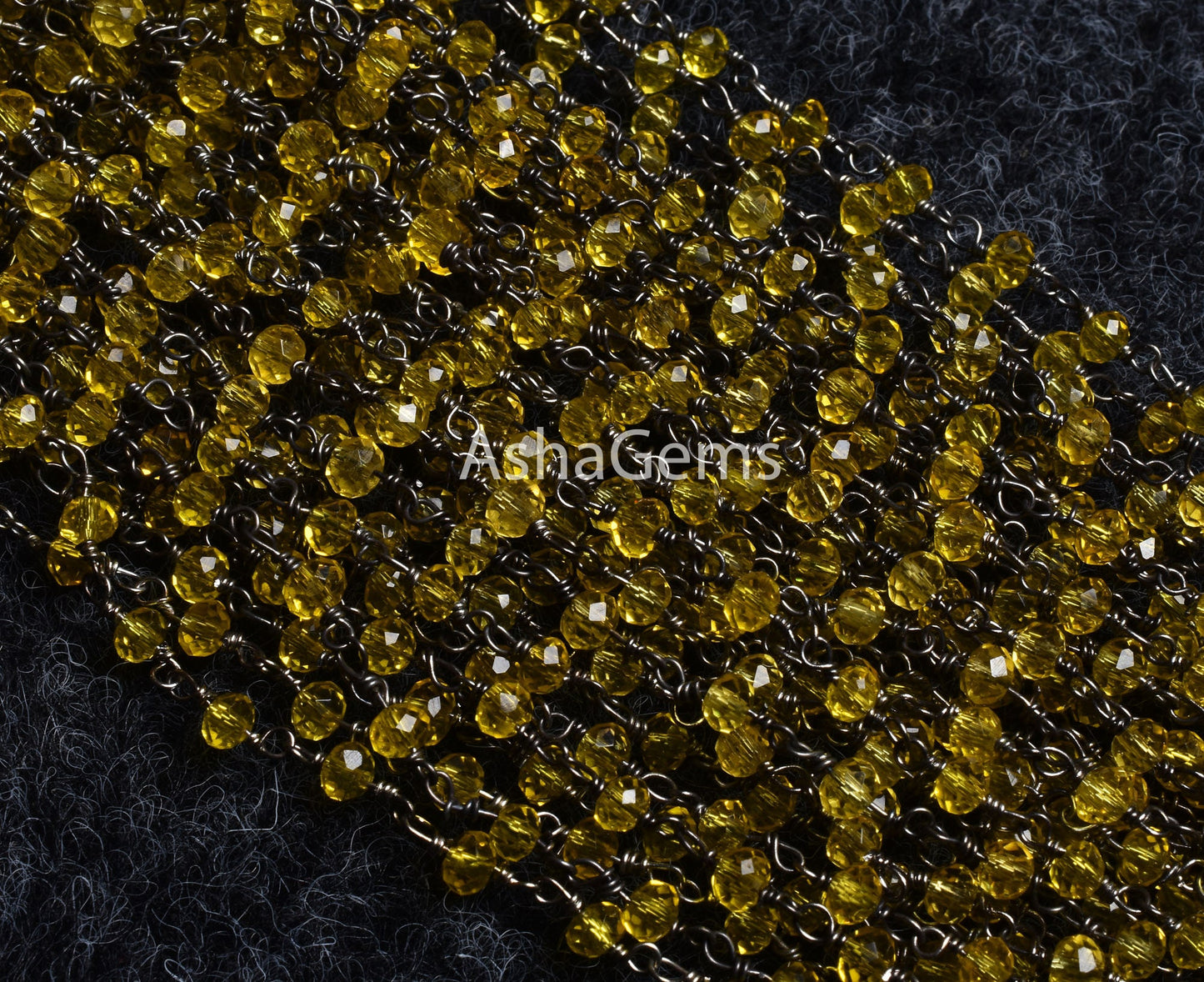 Beautiful Lemon Quartz Hydro Rondelle Faceted Beads Rosary Chain, Silver/Gold/Black/Copper Plated Wire Wrap handmade Rosary Chains Jewelry