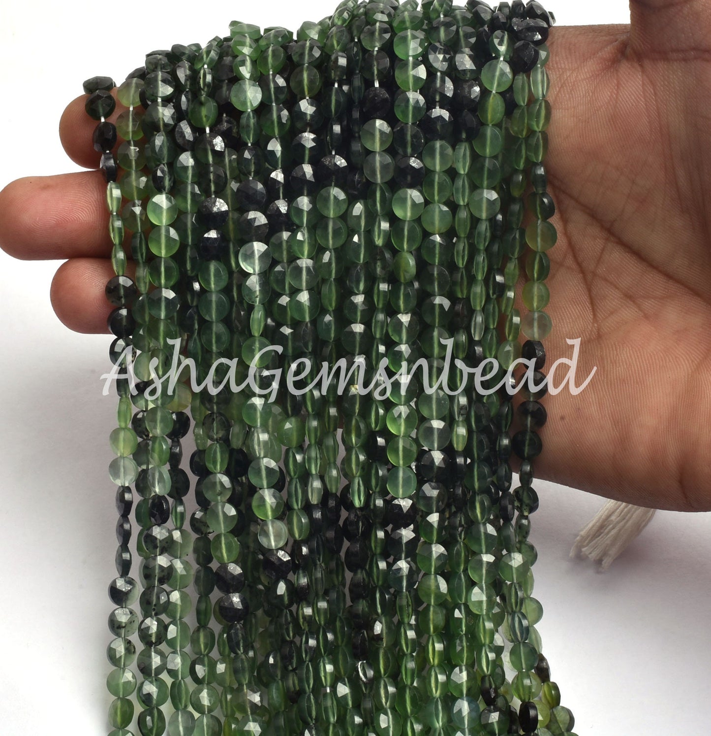 6 mm AAA Serpentine Faceted Coin Shape Gemstone Loose Beads, Shaded Green Serpentine Machine Cut Coin Serpentine Beads Jewelry Makings Craft