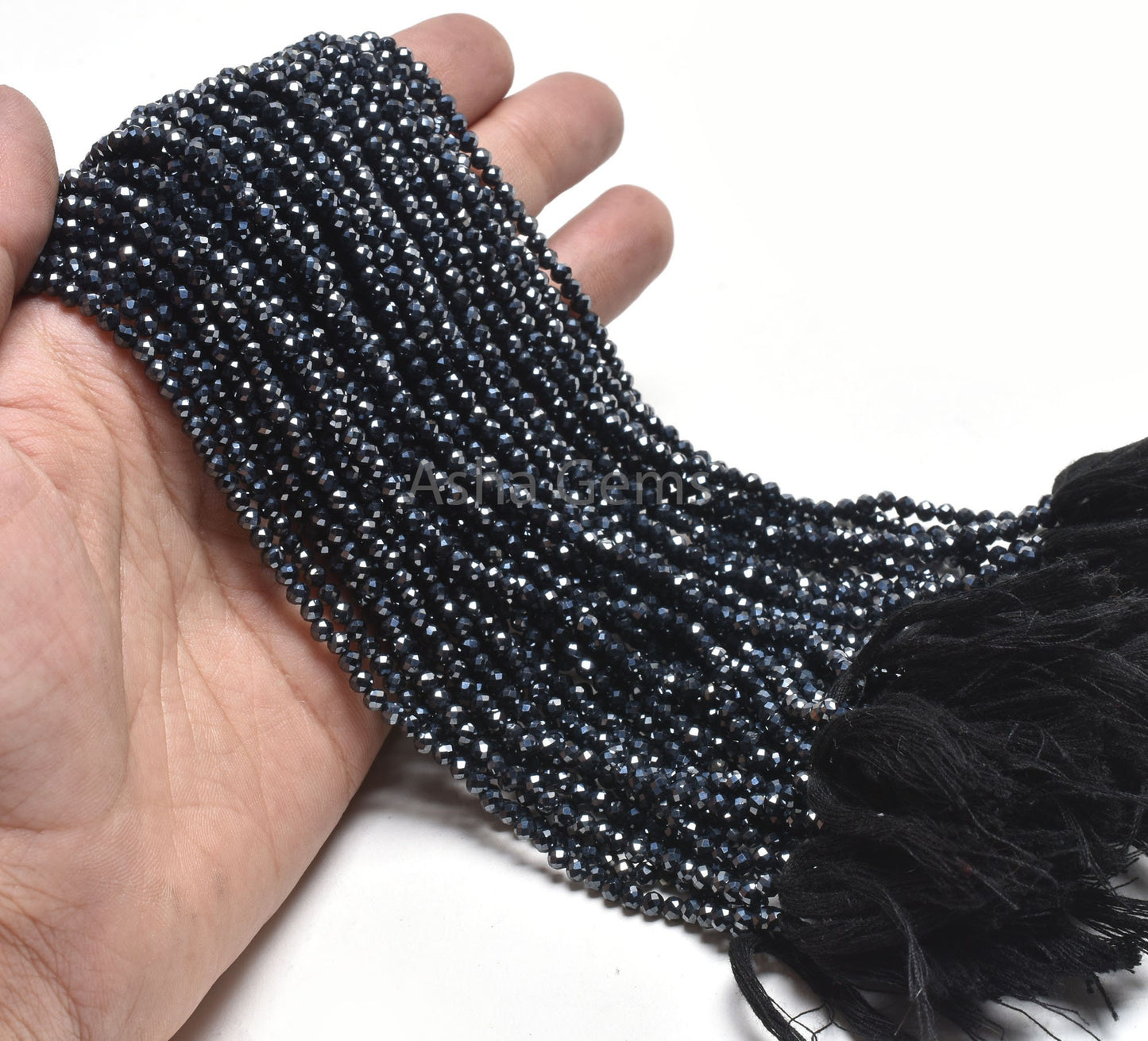 3.2 mm AAA Black Spinel Silver Coated Faceted Rondelle Shape Beads,13" Strand Black Spinel Beads, Natural Spinel Machine Cut Gemstone Beads