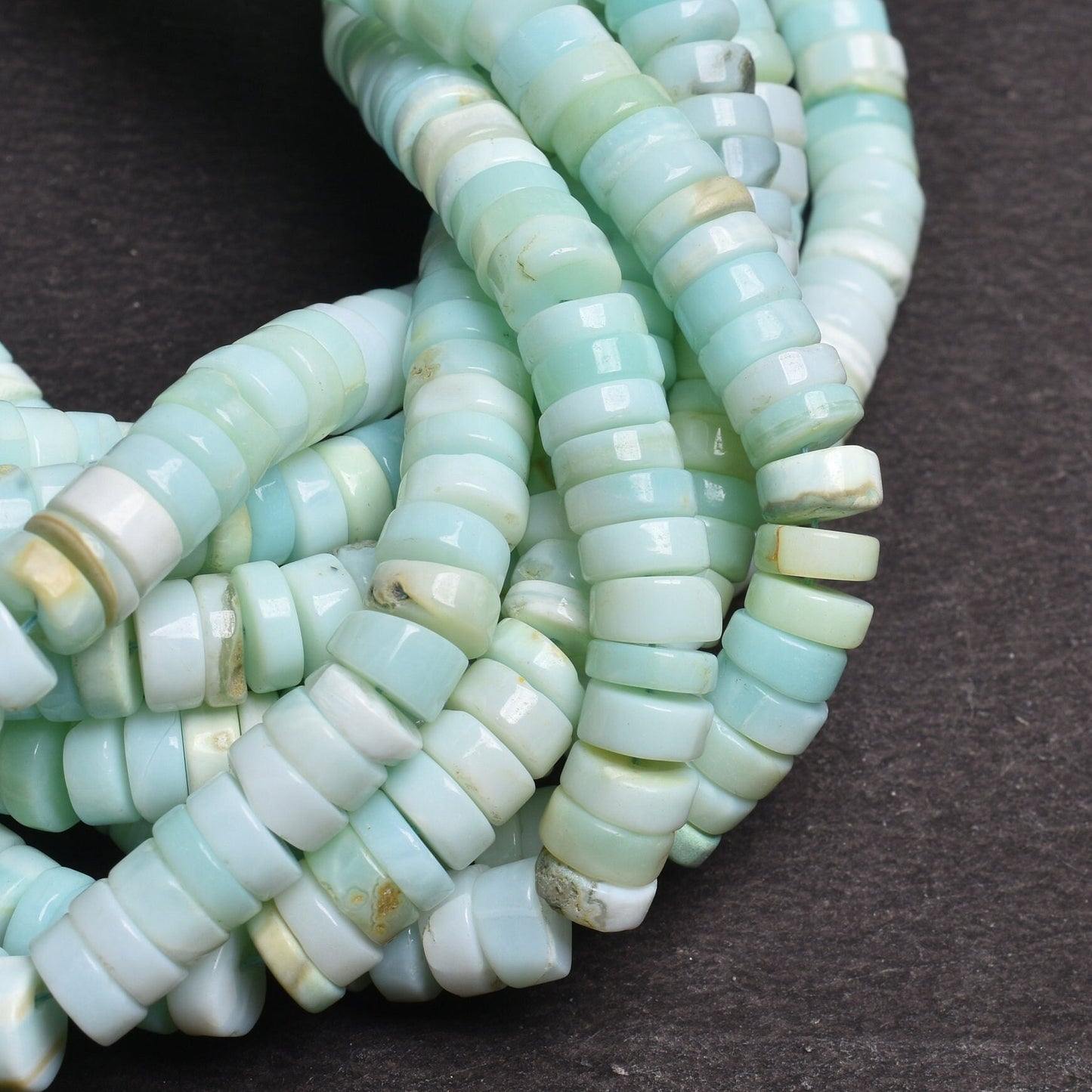 8mm Peru Sky Blue Opal Smooth Tyre Shape Handmade Gemstone Beads Light Blue Opal Plain Heishi Tyre Center Drill Opal Bead Jewelry Craft SALE
