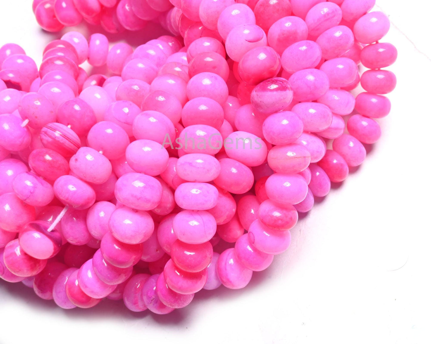 9mm Beautiful Queen Pink Opal Smooth Rondelle Beads,8/16" Strand AAA Hot Pink Opal Shaded Handmade Gemstone Opal Beads Necklace Jewelry SALE