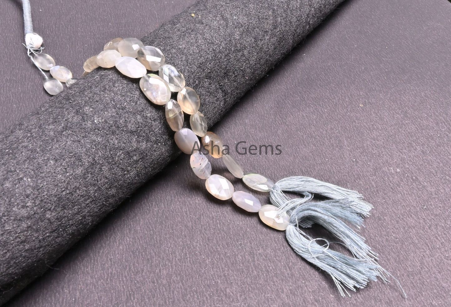 Shaded Grey Moonstone faceted Oval Beads,9" Strand Natural Grey Moonstone Oval Briolette Straight Drill Gemstone Moonstone Bead Jewelry SALE