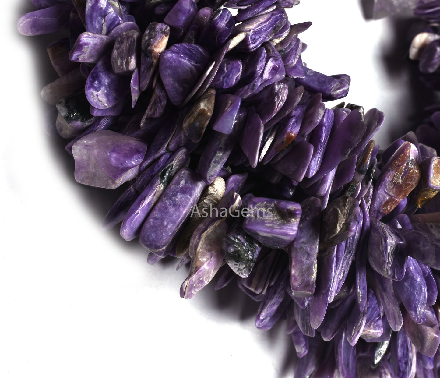 8"Strand Purple Charoite Raw Rough Smooth Nugget Gemstone Beads, Natural Charoite Uneven Free Size Long Chip Beads Charoite Jewelry Makings
