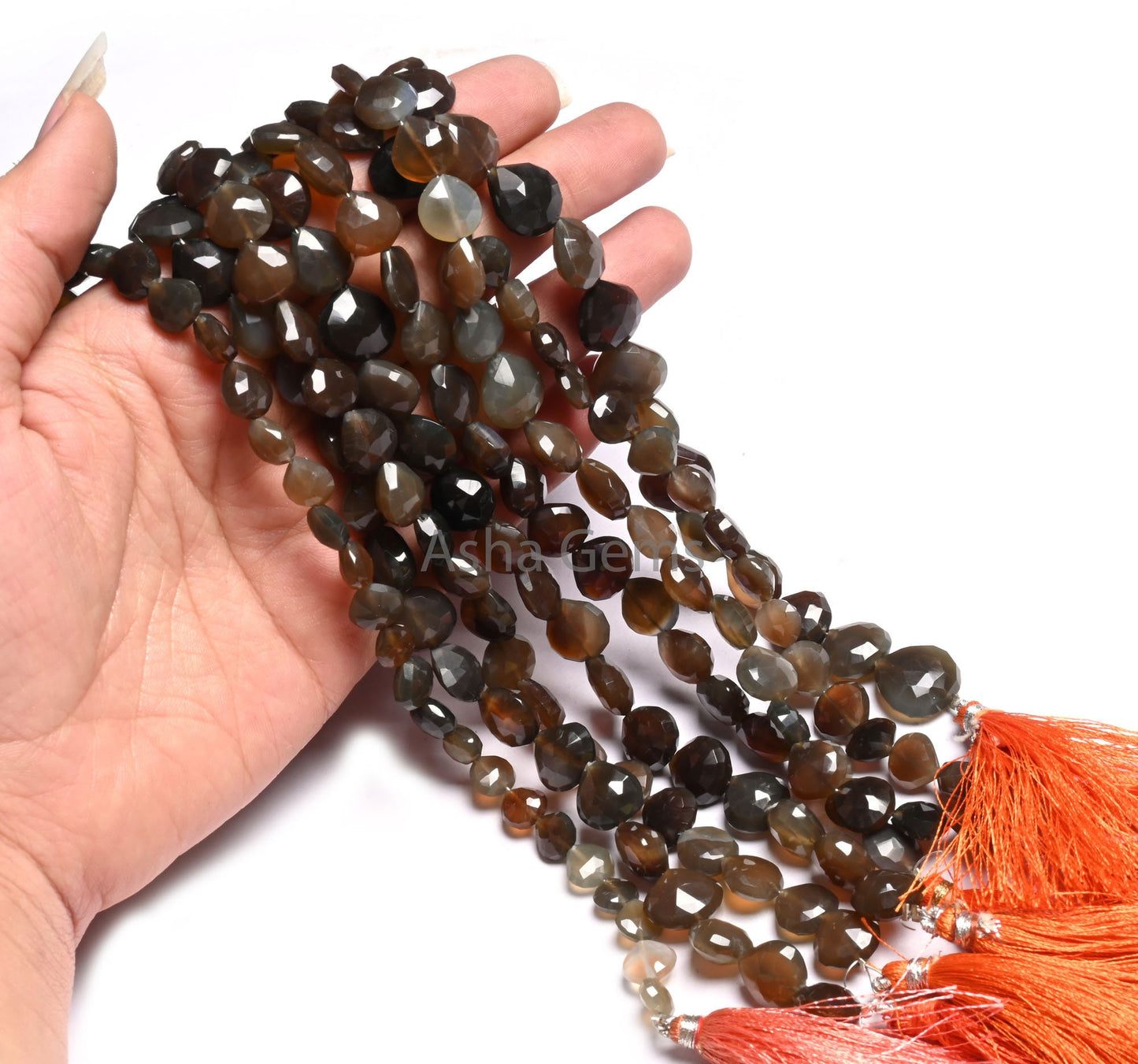 10" Strand Chalcedony Faceted Heart Gemstone Bead, Shaded Grey Brown Green Chalcedony Heart Straight Drill Gemstone Beads Jewelry Craft SALE