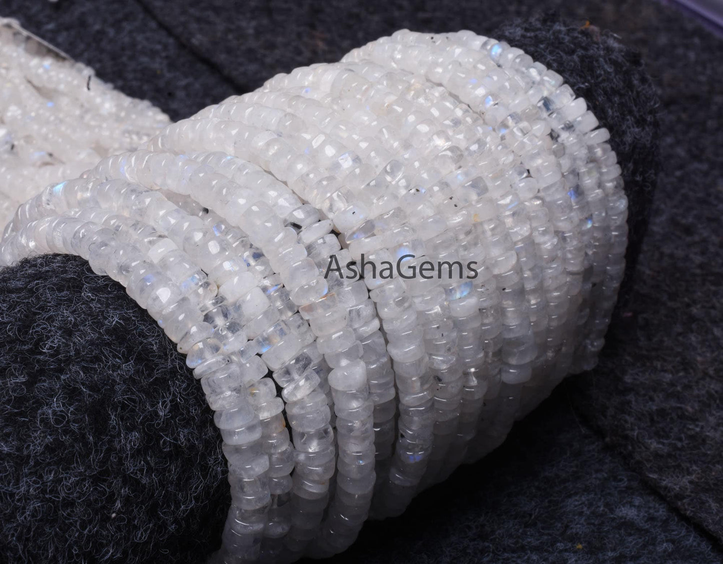 13" Strand Blue Fire Rainbow Moonstone Plain Tyre Beads, Natural Flash White Rainbow Smooth Gemstone Beads For Jewelry Making Craft Rainbow