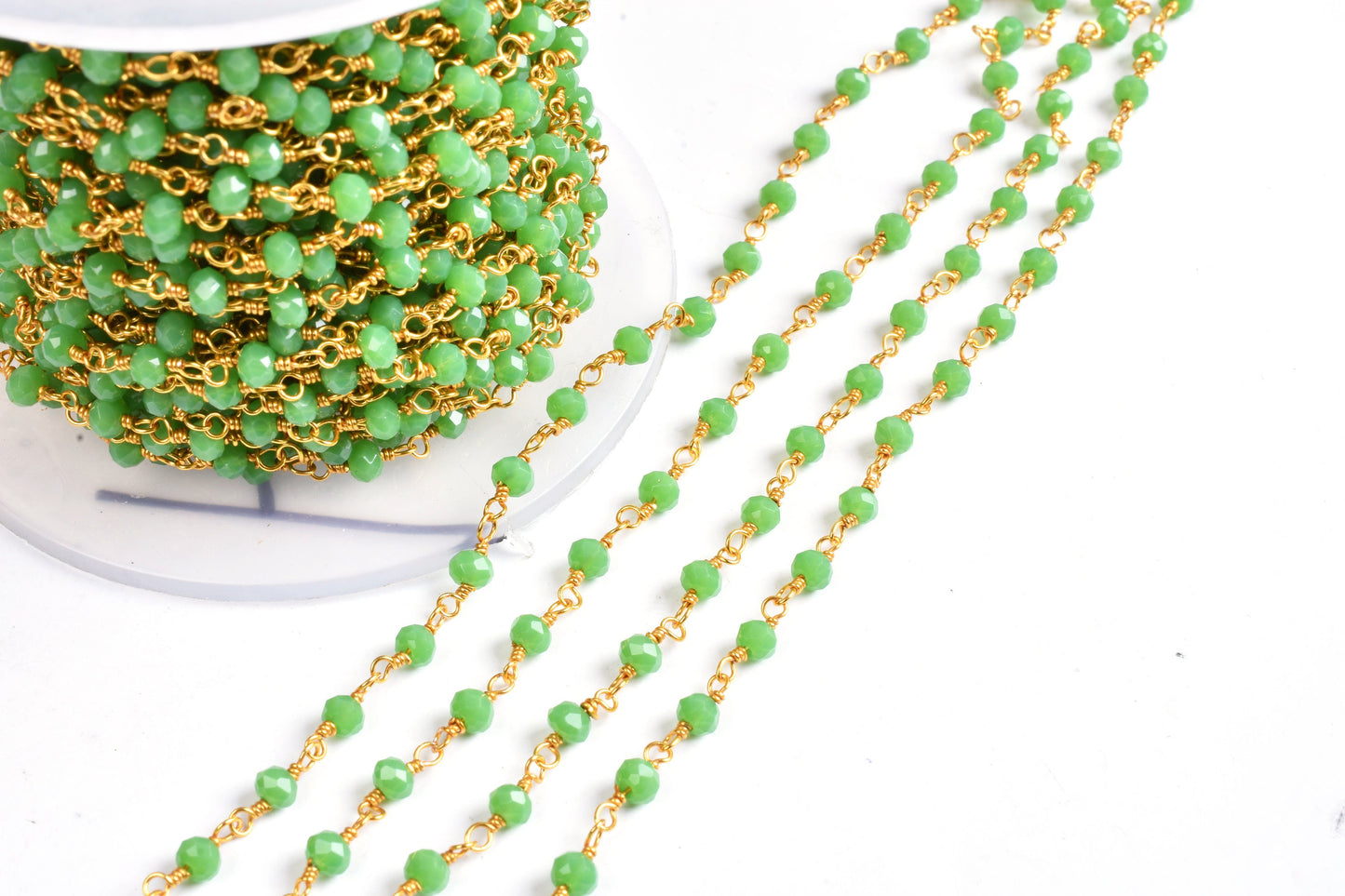 3,10,25 Foot Green Jasper Hydro Faceted Rondelle Beads Rosary Chain 3-3.5 mm Gold Plated Wire handmade Beaded Chain Jewelry Craft SALE DIY