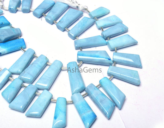 Beautiful Blue Opal fancy Shape Beads,7.5" Strand Shaded Blue Opal Plain Handmade Beads, Opal Side Drill Fancy 7 Shape Beads Jewelry Makings