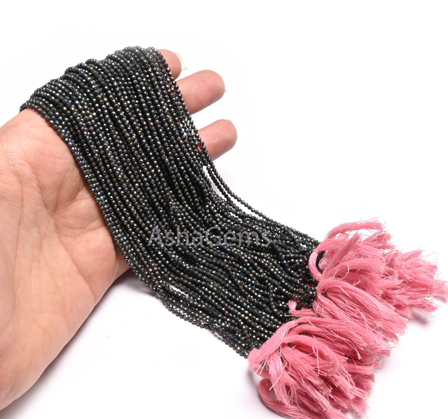 2 mm Beautiful Pink Mystic Coated Spinel Micro Cut Faceted Rondelle Gemstone Beads, Natural Black Spinal Coated Micro Cut Tiny Beads Jewelry