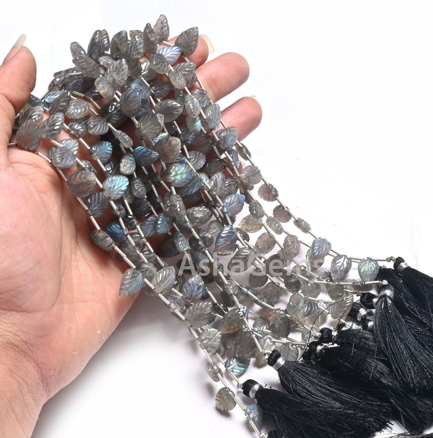 Fine Natural Blue Fire Labradorite Fancy Leaf Shape Carving Beads,8" Flashy labradorite handmade Carved Pear Gemstone Teardrop Bead Jewelry