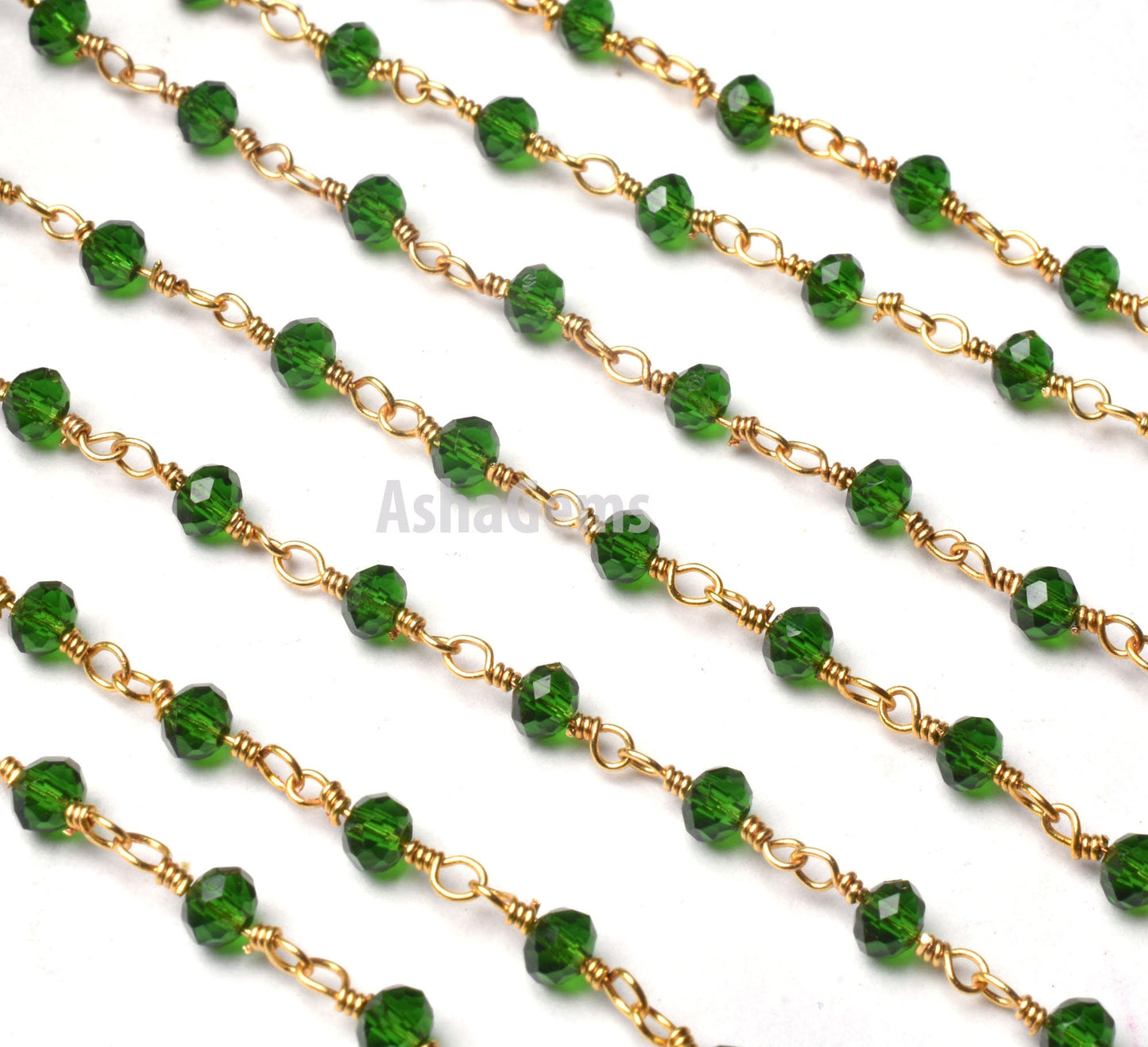 Green Chrome Diopside Hydro Faceted Rondelle Beads Rosary Chain Silver, Gold Plated Wire Wrap Jewelry Making Craft Beaded Rosary Chains SALE