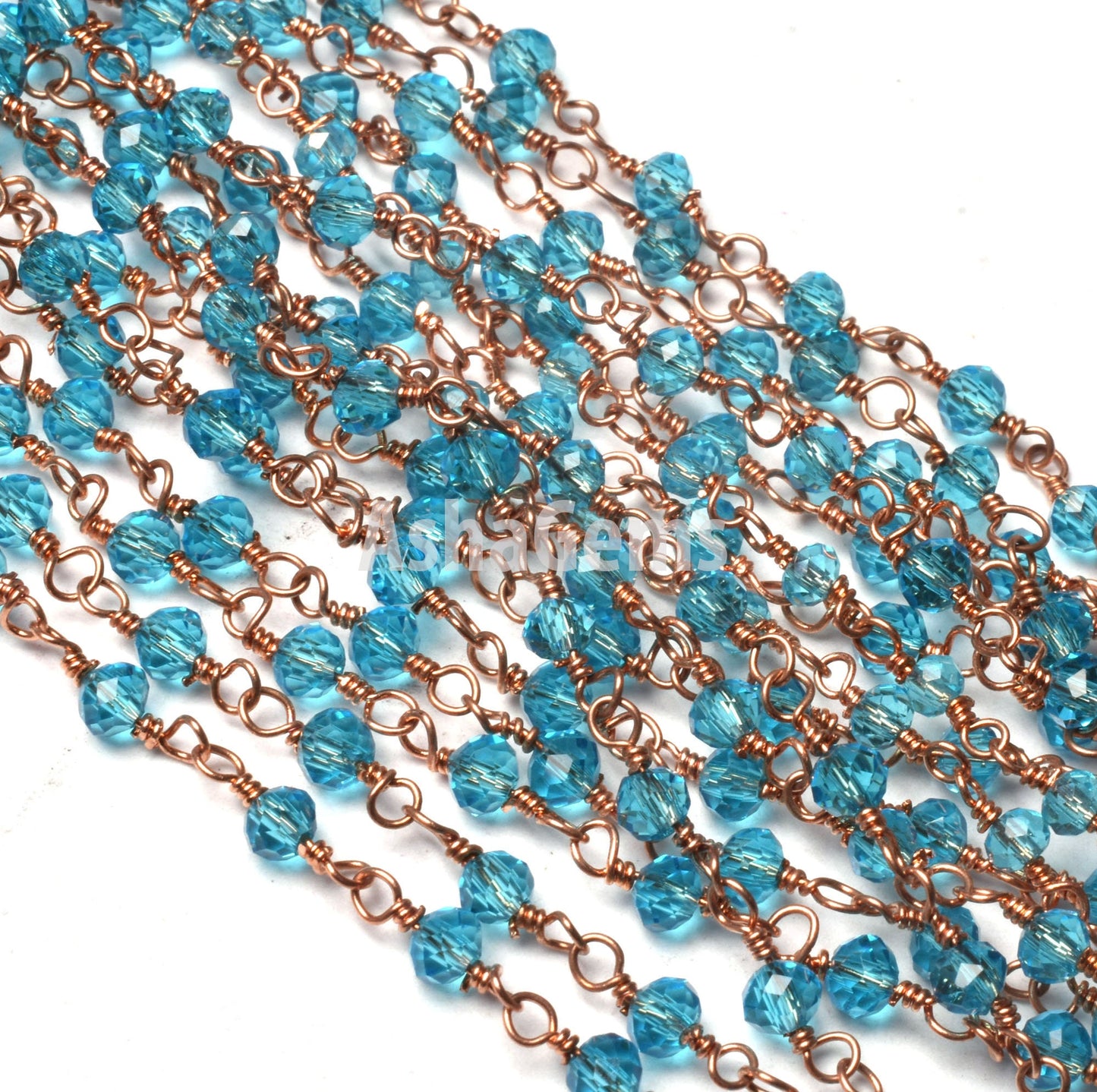 3,10,50 Feet Blue Topaz Hydro Faceted Rondelle Beads Rosary Chain Rose Gold Plated Copper Wire Wrapped Jewelry Making Chain Rosary Necklace