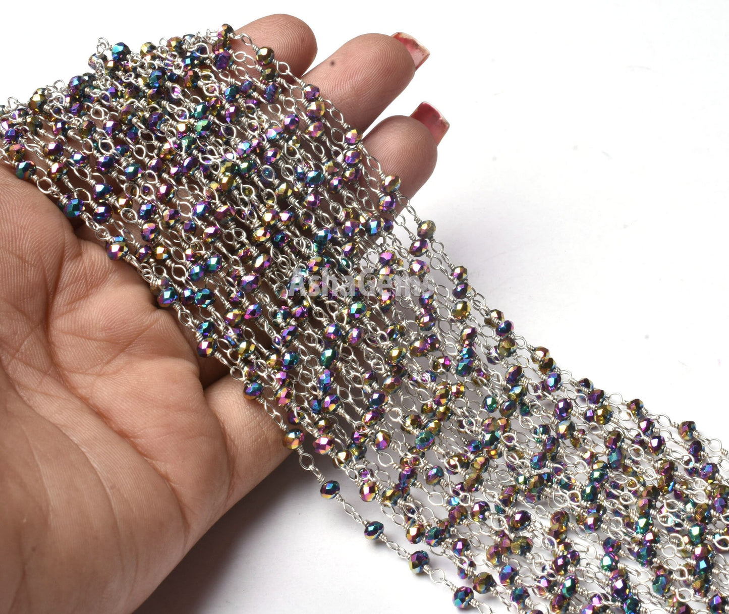 3,5,10,25 Ft Mystic Pyrite Hydro Faceted Rondelle Beads Rosary Chain Silver,Gold,Copper,Black Plated Wire Jewelry Making Wire Wrap Chain 3mm