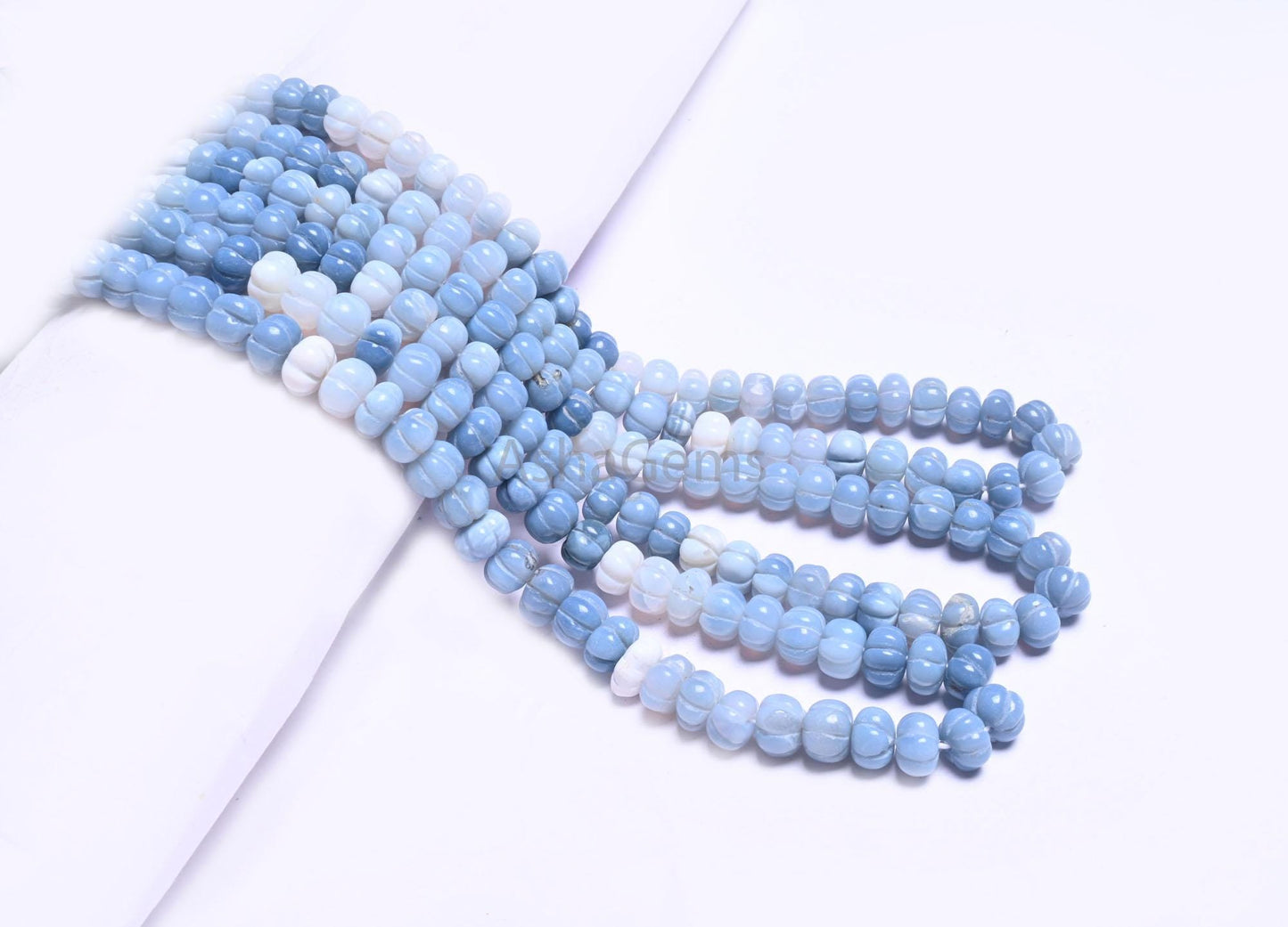 Shaded Blue Oregon Opal Carving watermelon Gemstone Beads, Fine Pigeon Blue Opal Carved Pumpkin Handmade Opal Melon Carve Bead Jewelry Craft