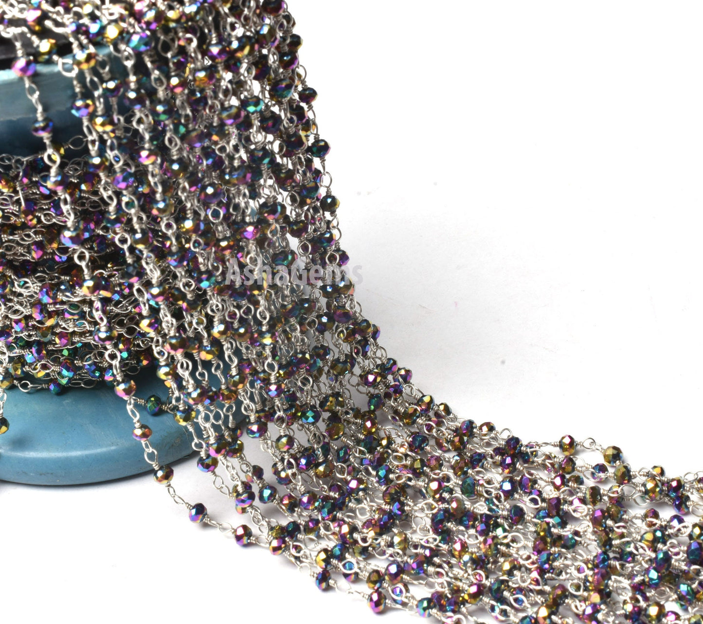 3,5,10,25 Ft Mystic Pyrite Hydro Faceted Rondelle Beads Rosary Chain Silver,Gold,Copper,Black Plated Wire Jewelry Making Wire Wrap Chain 3mm