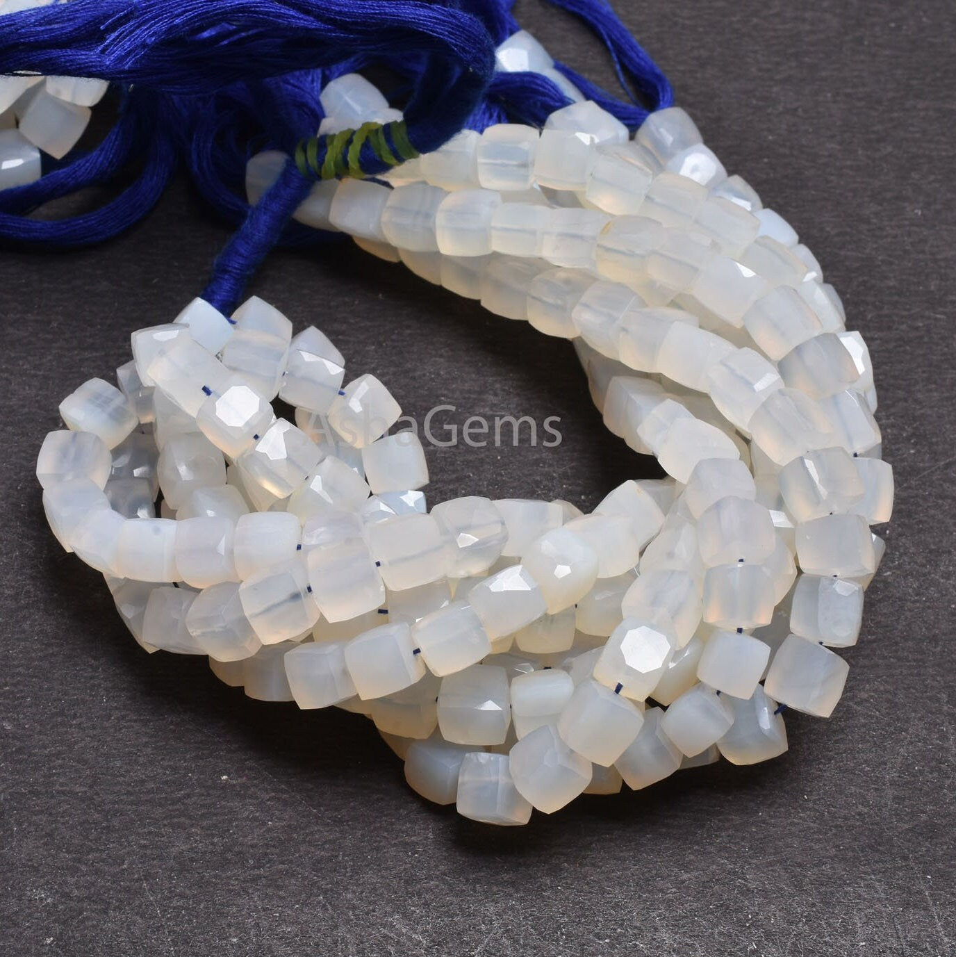 8" Strand White Chalcedony Faceted Cube Gemstone Beads, Natural Chalcedony Indian Cut 3D Cube Box Center Drill Bead Chalcedony Beads Jewelry