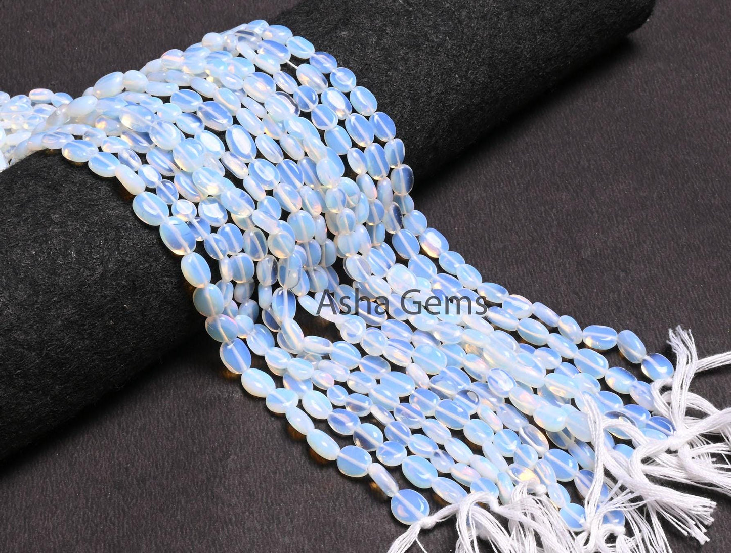 Beautiful Opalite Oval Shape Smooth Beads,12" Strand Fine White Opalite Oval Handmade Plain Straight Drill Beads Opalite Beads Jewelry Craft (AG 22326)