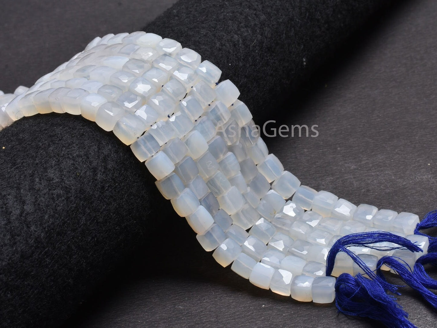 8" Strand White Chalcedony Faceted Cube Gemstone Beads, Natural Chalcedony Indian Cut 3D Cube Box Center Drill Bead Chalcedony Beads Jewelry