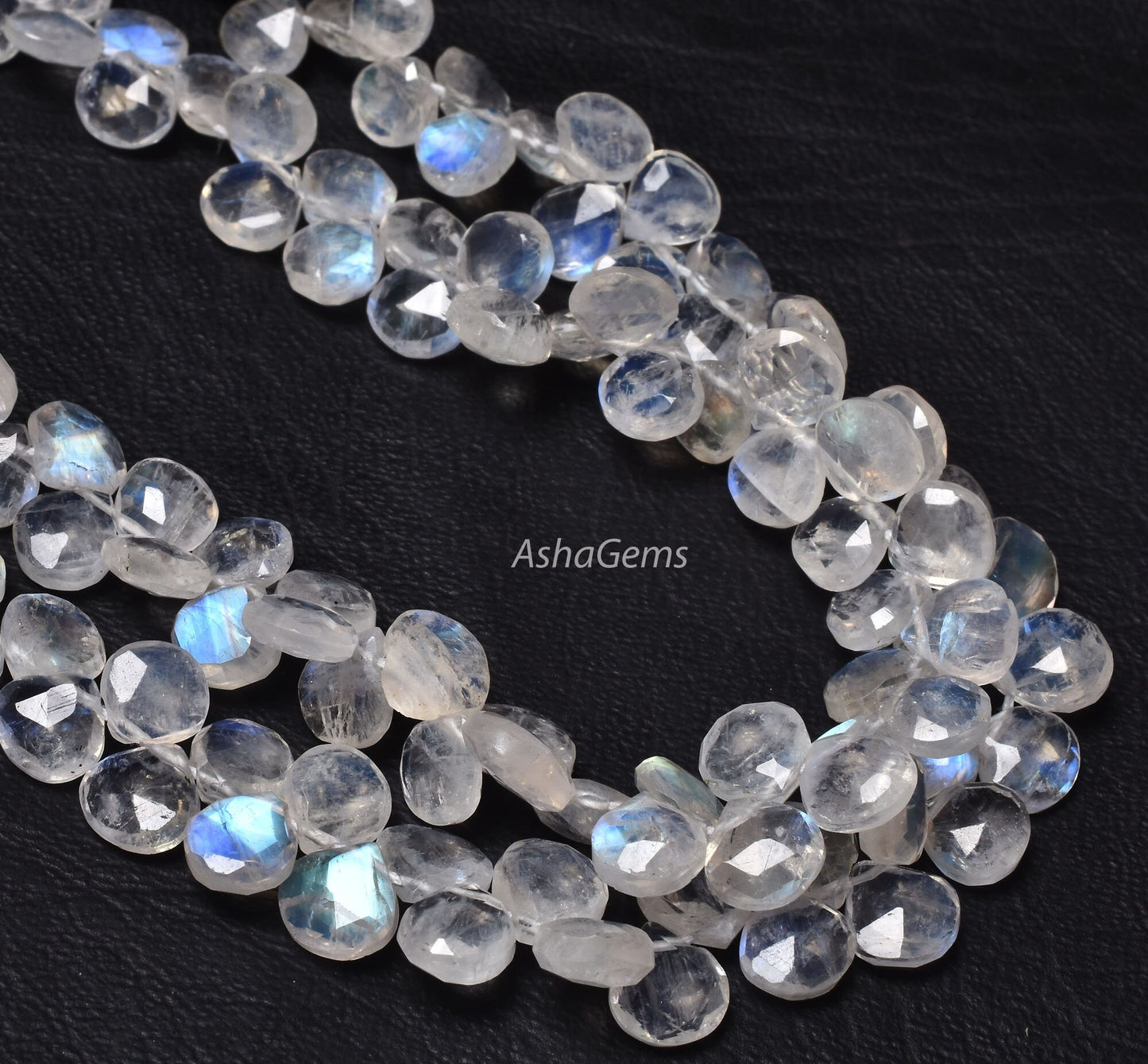 Fine AAA Blue Flash Rainbow Moonstone Heart Shape Beads,9" White Rainbow Moonstone Faceted Heart Briolette Gemstone Beads Jewelry Craft SALE