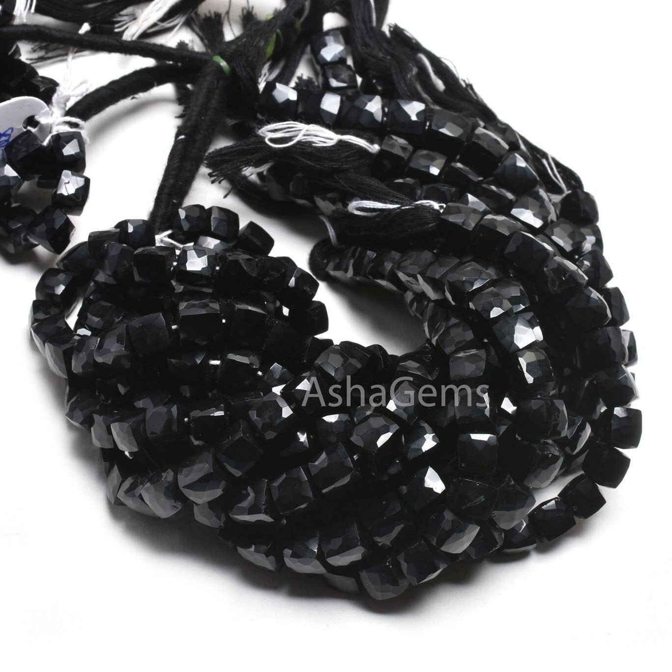 Fine Quality Black Onyx Faceted Cube Shape Gemstone Beads,8" Black Onyx 3D Cube Box Indian Cut Beads Onyx Center Drill Box Bead Jewelry SALE