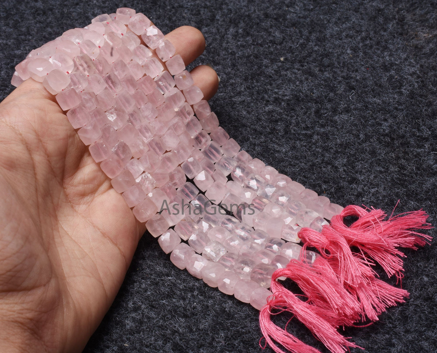 Natural Pink Rose Quartz Faceted Box Shape Beads,8" Strand Rose Quartz Cube beads, Pink Gemstone 3D Cube Box Beads For Jewelry Making Crafts