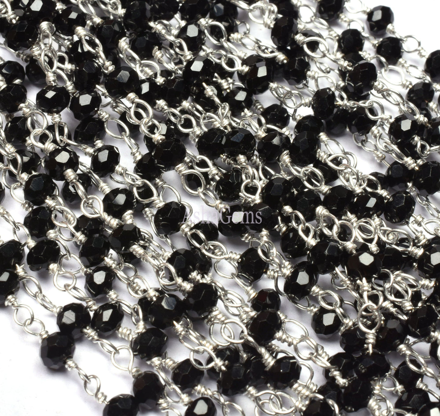 AAA Quality Black Onyx Hydro Micro Cut Rondelle Beads Rosary Chain 3mm, Silver Plated Wire Handmade Chain By Foot For Jewelry Necklace Craft