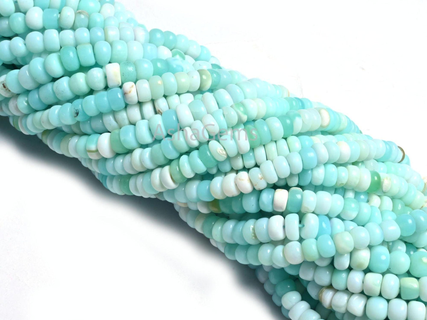 Beautiful Blue Peru Opal Flat Rondelle Shape Smooth Gemstone Beads,12" Shaded Peruvian Sky Blue Opal Handmade Uneven Bead Jewelry Craft SALE (AG 12282)