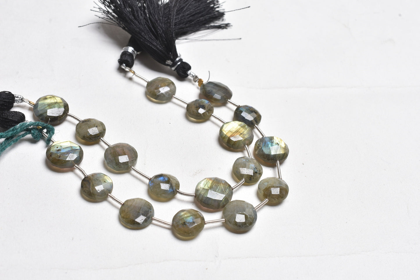 Beautiful Labradorite Faceted Coin Shape Gemstone Beads,10-12 mm Labradorite Beads, Flashy Black rainbow Coin Briolette Straight Drill Beads