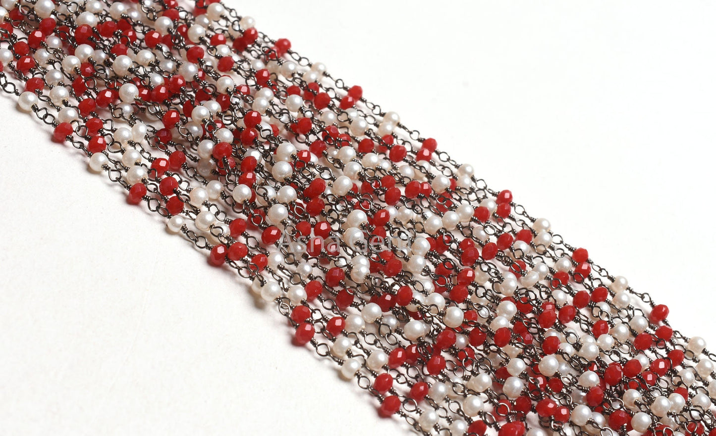 Beautiful Pearl Red Ruby Hydro Beads Rosary Chain,3mm Black Plated Gunmetal Wire Wrap Handmade Beaded Chain For Necklace Making Jewelry SALE