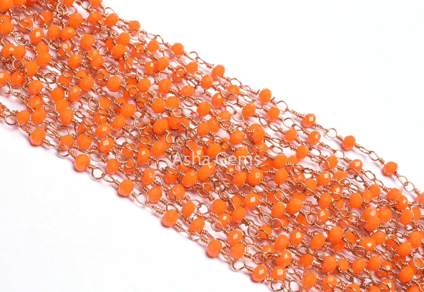 Beautiful Coral Hydro Faceted Rondelle Beads Rosary Chain,3mm Rose Gold Plated Copper Wire Wrap Coral hydro Handmade Chains Jewelry Necklace