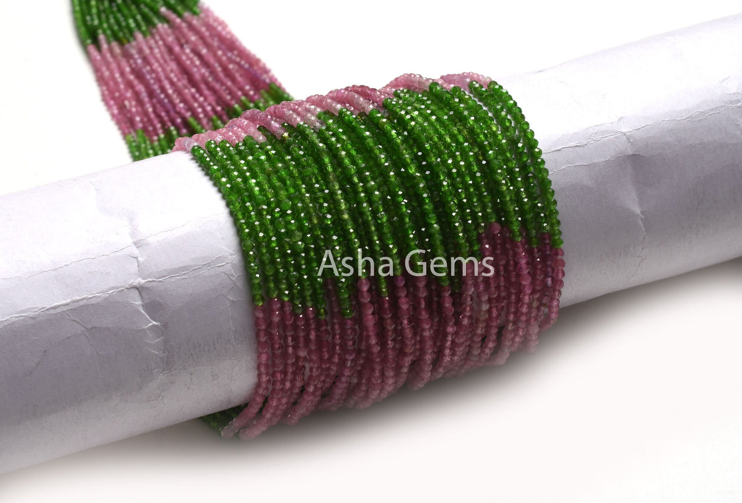 2.4 mm Natural Pink Tourmaline,13" Green Chrome Diopside Micro Cut Faceted Gemstone Beads, Rare Chrome Tourmaline Multi Rondelle Beads SALE