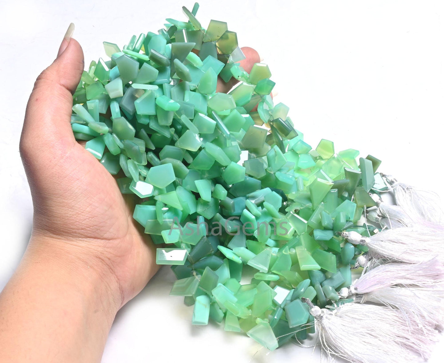 AAA Green Chalcedony Fancy Flat Nugget Gemstone Beads,Chryso Chalcedony uneven Shape table cut Faceted Slice Briolette Beads Jewelry Crafts (AG 18676 )