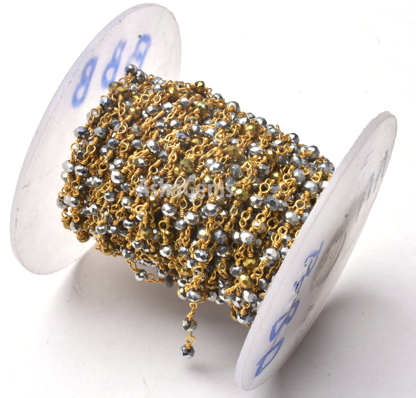 1,3,5,10 Ft, Silver Pyrite Hydro Faceted Rondelle Beaded Rosary Chain Gold Plated Wire Jewelry Making Finding,3-3.5mm Pyrite Hydro Chain