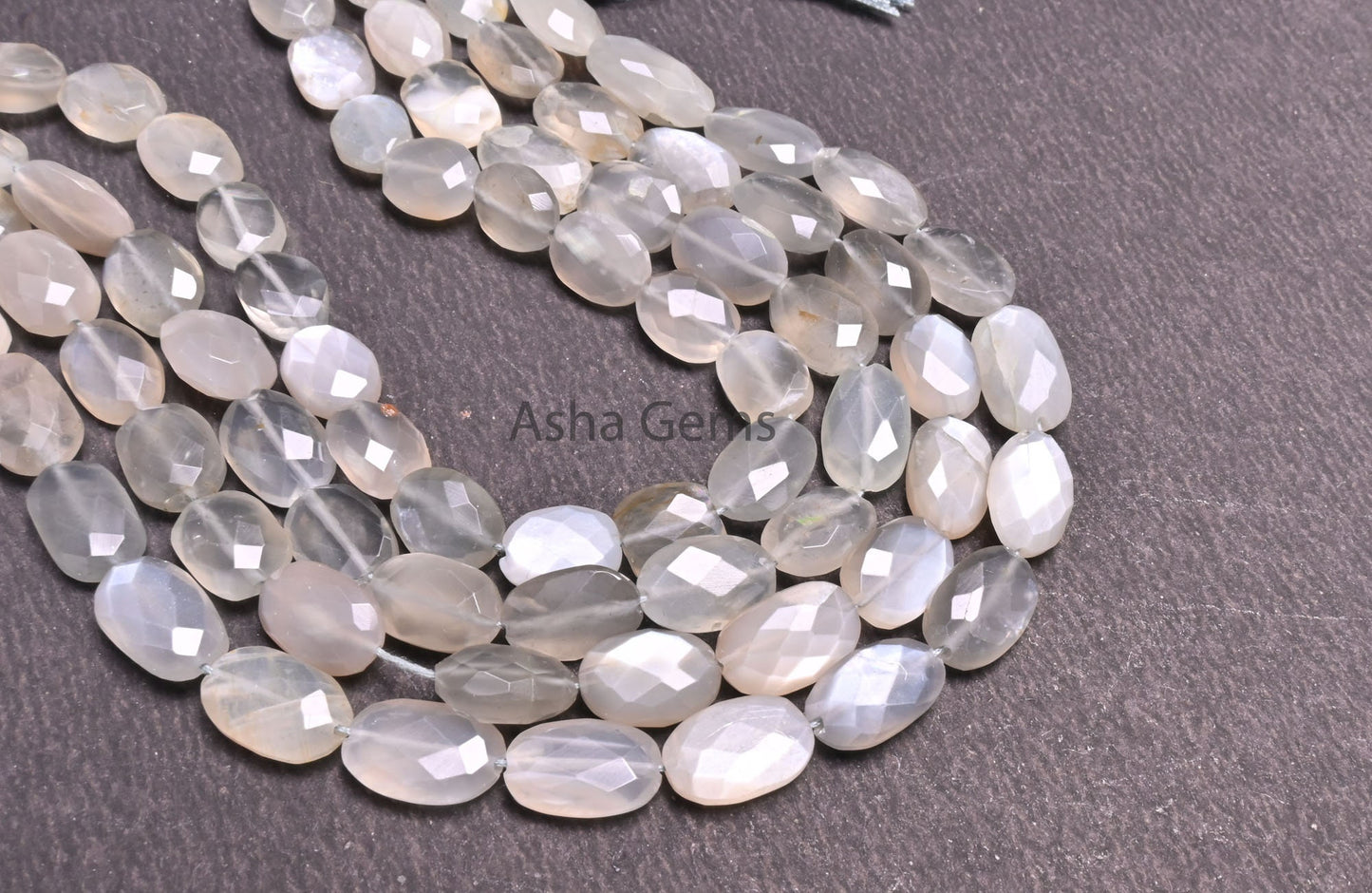 Fine Grey Moonstone faceted Oval Gemstone Beads,9" Strand Natural Moonstone Oval Briolette Straight Drill Beads, grey Moonstone Bead Jewelry