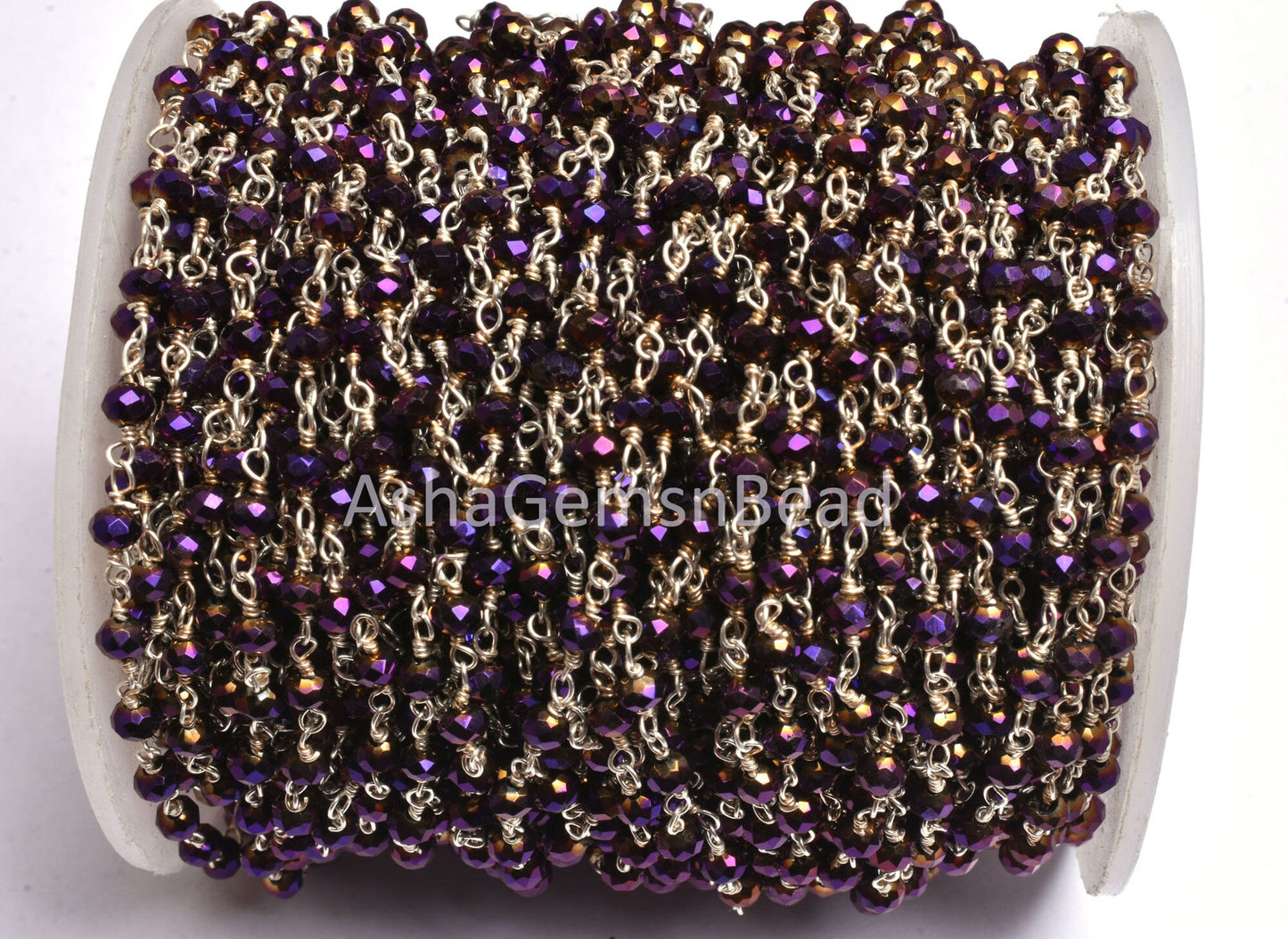 3,5,10,25 Ft Purple Mystic Pyrite Hydro Faceted Rondelle Beads Rosary Chain Silver Plated Wire Wrapped Chain, Jewelry Making Necklace 3.5 mm
