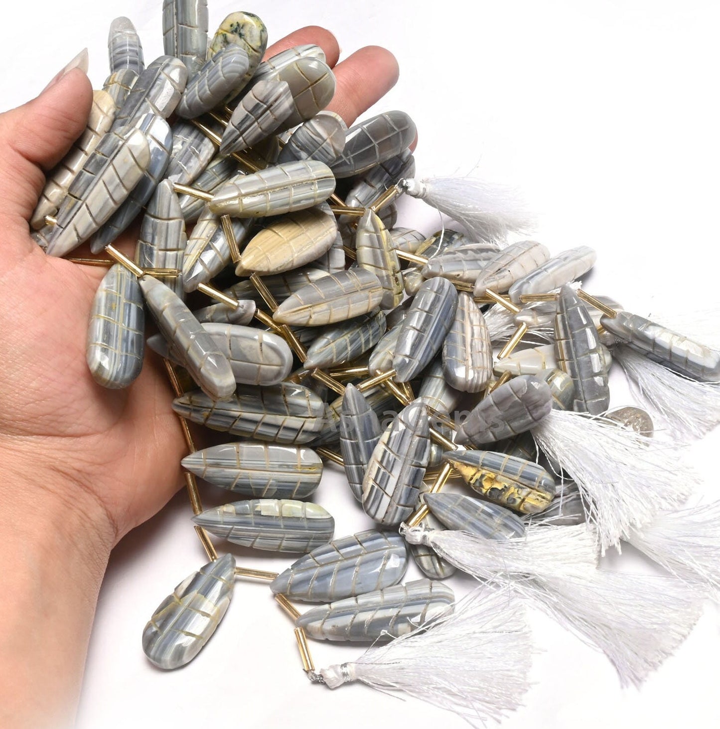 Beautiful Shaded Grey Green Opal Carved Pears Shape Gemstone Beads, Opal Carving Fancy Shape Handmade Carved Teardrop Beads Jewelry Makings